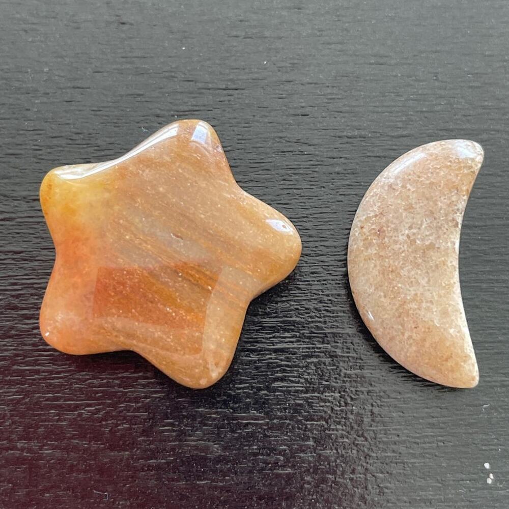 Yellow Hematoid Quartz & Ocean Jasper Crystal Moon & Star Set